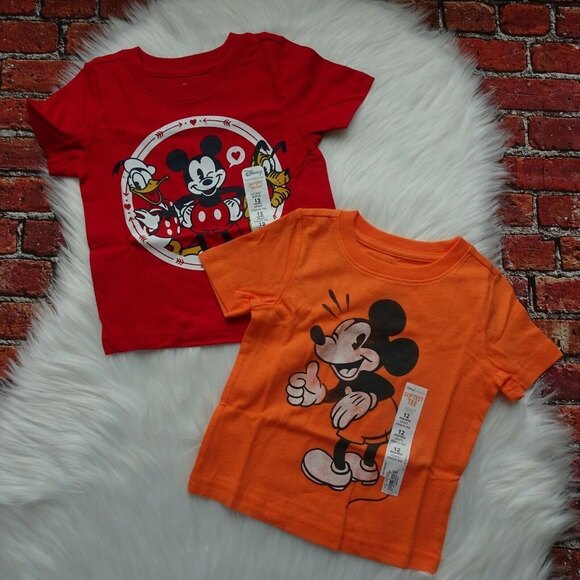 Lot of 2 Disney Mickey Mouse Tees Graphic T-Shirts Red Orange Baby Toddler 12 Mo - Picture 2 of 10